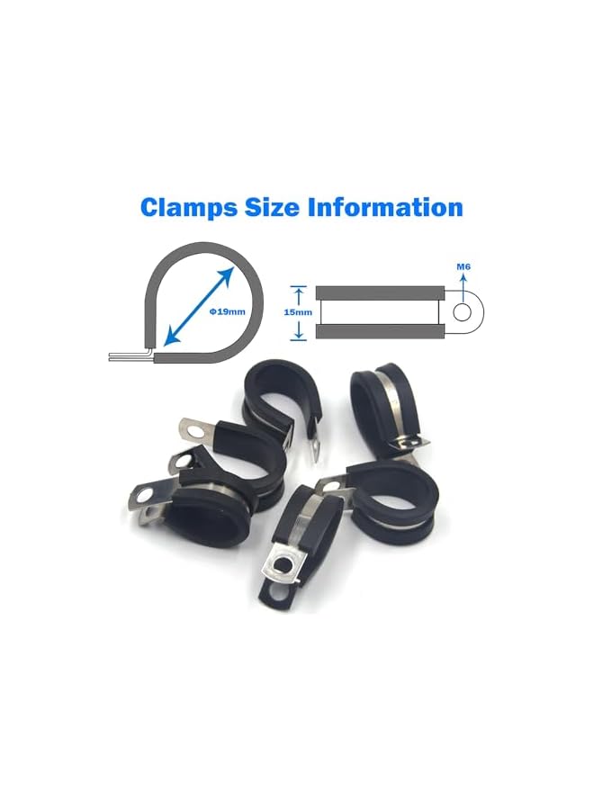 PROMASS promass 20 Pcs Rubber Lined P Clips, 19mm Cable Clamp, 3/4 Inch Stainless Steel Cable Clamp, Hose Pipe Clamps, Metal Wire Cable Loop Clamp Kit for Ship, Electrical, Automotive, Hose Cable  - Image 3