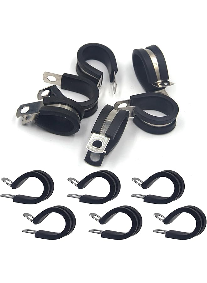 PROMASS promass 20 Pcs Rubber Lined P Clips, 19mm Cable Clamp, 3/4 Inch Stainless Steel Cable Clamp, Hose Pipe Clamps, Metal Wire Cable Loop Clamp Kit for Ship, Electrical, Automotive, Hose Cable  - Image 1