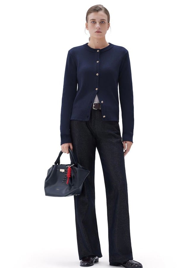 SUUKSESS Women Chunky Cashmere Blend Cardigan Sweaters Trendy Fall Fashion Button Up Long Sleeve Knit Outfits, Navy, XS - Image 4