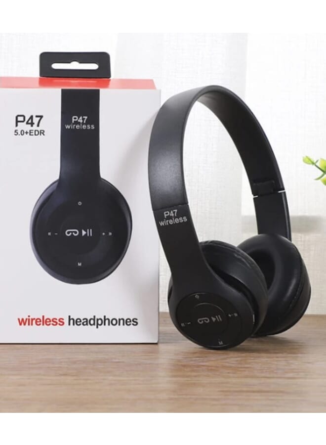 P47 Wireless Bluetooth Headset HD Earphones With FM TF Card Slot Black - Image 3