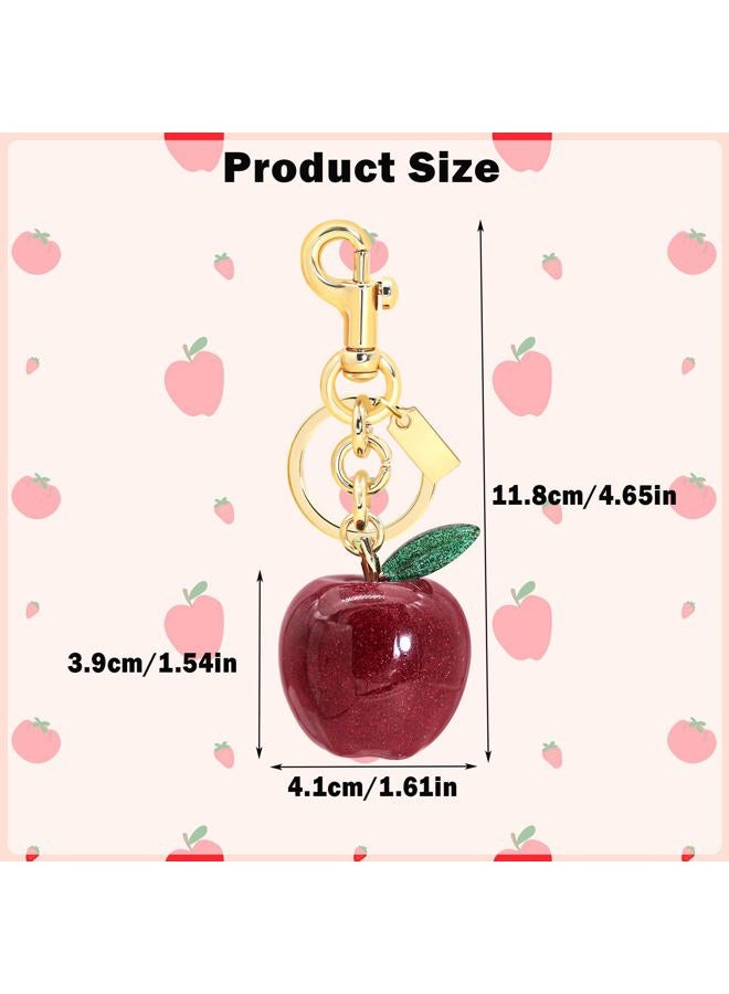 SKYFUN Cherry Keychain for Women Strawberry Apple Bag Charm Key Chain Accessories Gifts for Birthday Christmas Valentine Day, Gold Key Ring-red Apple With Green Leaf, 4.65 - Image 3