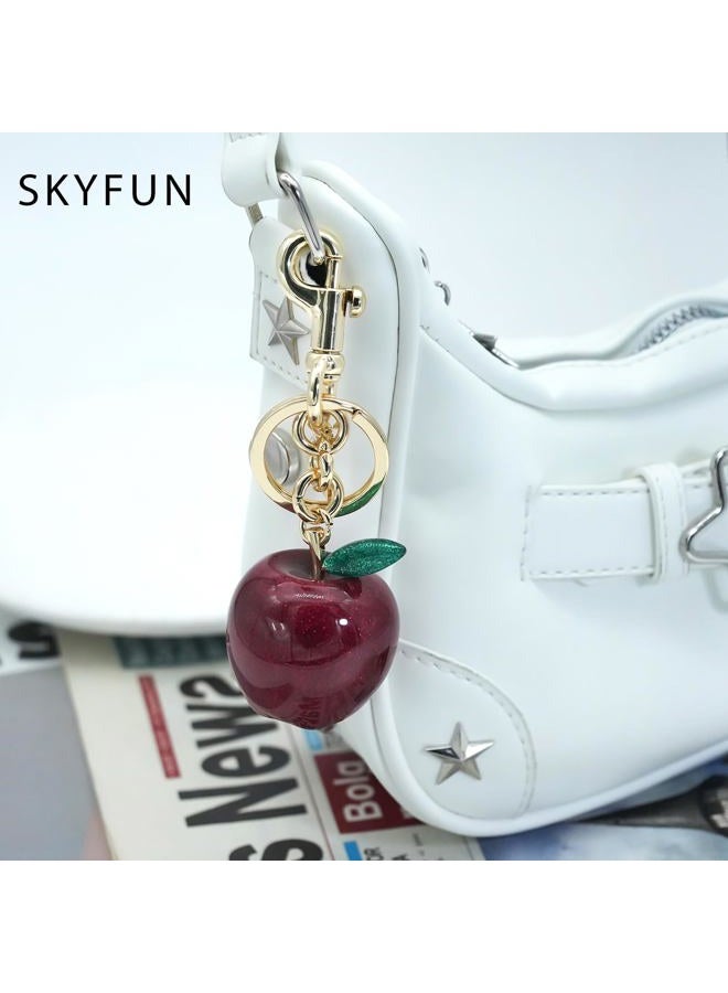 SKYFUN Cherry Keychain for Women Strawberry Apple Bag Charm Key Chain Accessories Gifts for Birthday Christmas Valentine Day, Gold Key Ring-red Apple With Green Leaf, 4.65 - Image 2