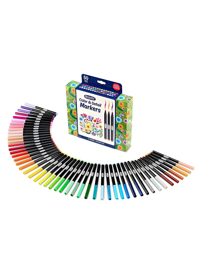Crayola Color & Detail Marker Set – 50 Dual-Tip Art Markers for Adults & Teens, Graphic and Fine Tips, Ideal for Drawing, Hand Lettering & Coloring - Image 1