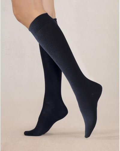 COTTON DAY Women's Soft Combed Cotton Knee High Long Calf Dress Socks Seamless Toe Shoe Size 6-9 Navy - Image 4