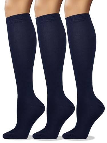 COTTON DAY Women's Soft Combed Cotton Knee High Long Calf Dress Socks Seamless Toe Shoe Size 6-9 Navy - Image 1