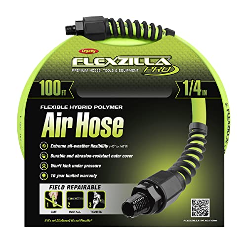 Flexzilla Pro خرطوم هواء فليكسزيلا HFZP14100YW2 زيلاغرين 100 قدم | 1/4" قطر الخرطوم | مرونة لجميع الأحوال الجوية | خفيف وسهل الاستخدام | لا يتشابك تحت الضغط - Image 2