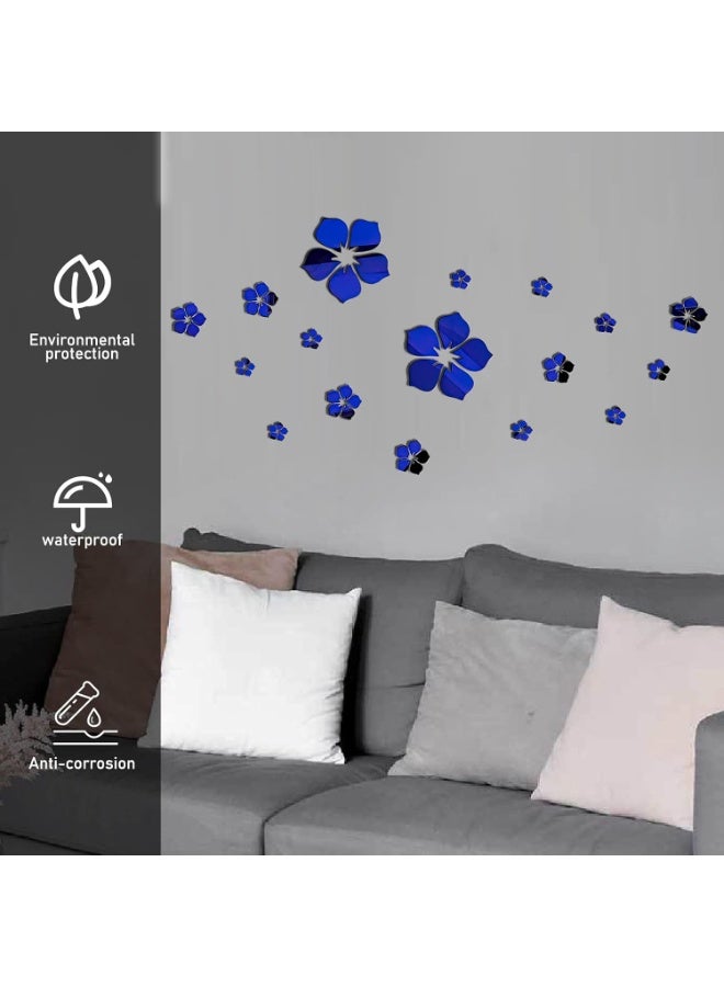Mirror Floral Wall Stickers Self Adhesive Mirror Wall Decor Removable Mirror Decor 3D Flower DIY Wall Sticker for Living Room Bedroom Bathroom (Blue) - Image 5