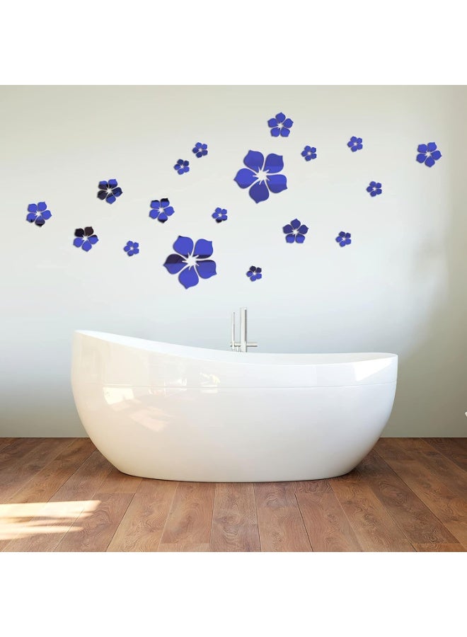 Mirror Floral Wall Stickers Self Adhesive Mirror Wall Decor Removable Mirror Decor 3D Flower DIY Wall Sticker for Living Room Bedroom Bathroom (Blue) - Image 2
