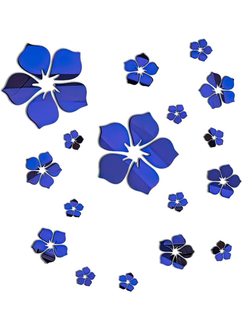 Mirror Floral Wall Stickers Self Adhesive Mirror Wall Decor Removable Mirror Decor 3D Flower DIY Wall Sticker for Living Room Bedroom Bathroom (Blue) - Image 1