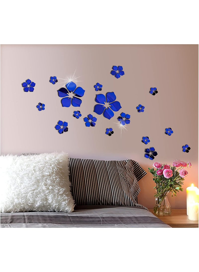 Mirror Floral Wall Stickers Self Adhesive Mirror Wall Decor Removable Mirror Decor 3D Flower DIY Wall Sticker for Living Room Bedroom Bathroom (Blue) - Image 3