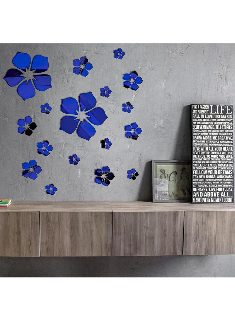 Mirror Floral Wall Stickers Self Adhesive Mirror Wall Decor Removable Mirror Decor 3D Flower DIY Wall Sticker for Living Room Bedroom Bathroom (Blue) - Image 4