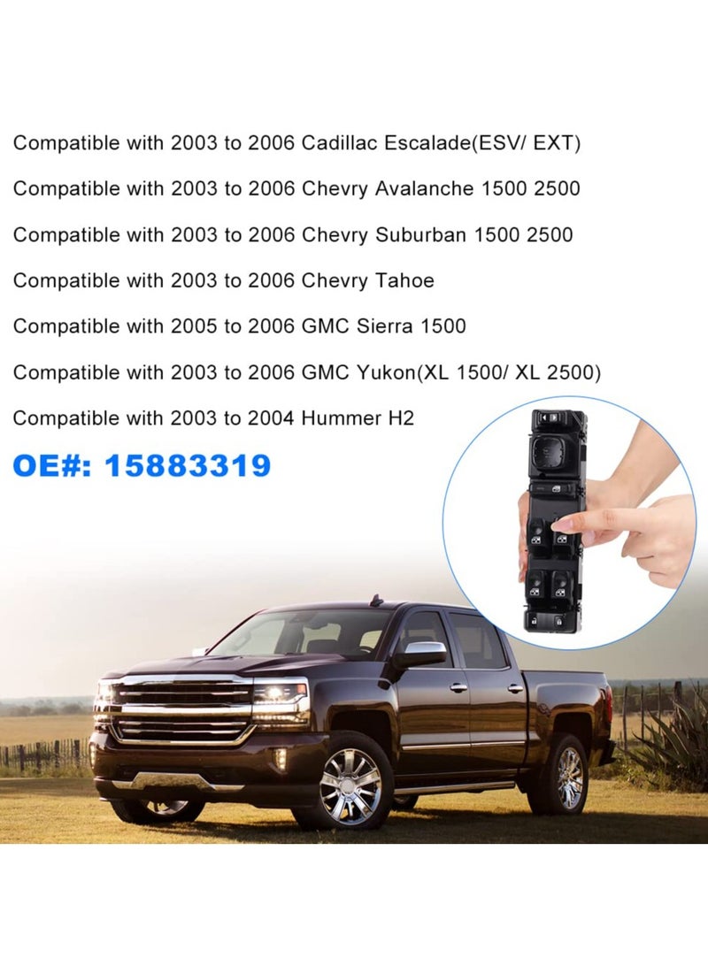 TLAXCA 15883319 Driver Side Power Master Window Switch Compatible with 2003-2006 Chevy Silverado Avalanche Suburban Tahoe, GMC Sierra Yukon, Escalade, Hummer H2, Folding Mirror Control 920-022 DWS-394 - Image 2