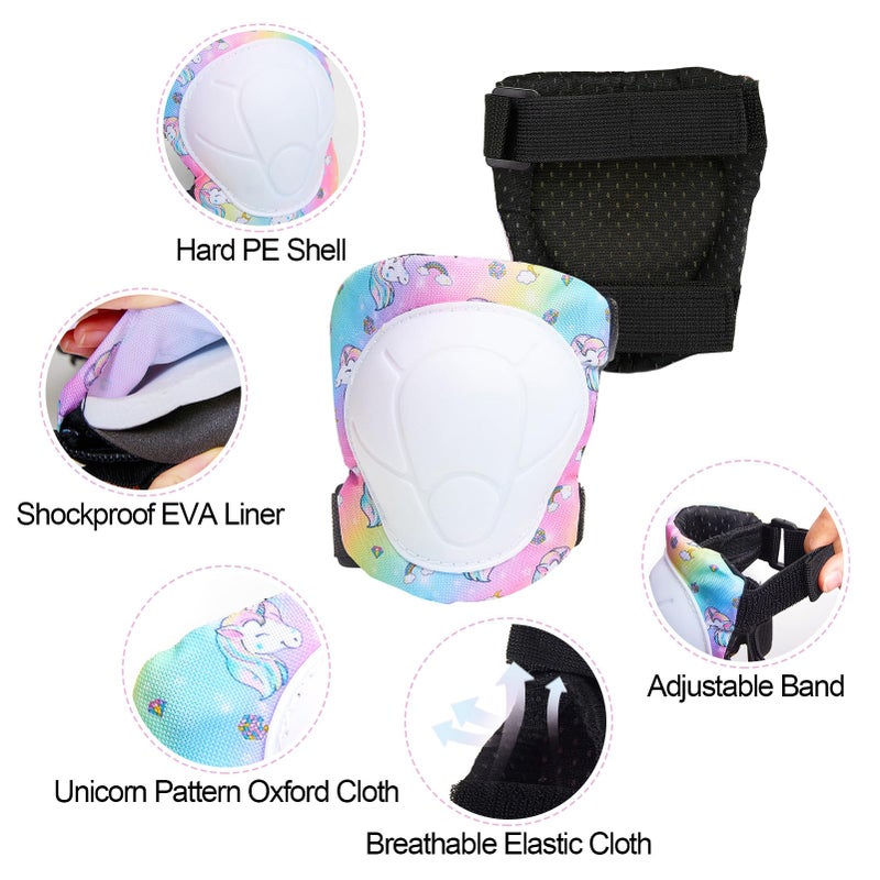 FIODAY Kids Helmet Knee Pads for Kids Unicorn Knee and Elbow Pads Wrist Guards Adjustable Protective Gear Set for Girls Boys Sports Skateboard Inline Skating Scooter, Rainbow, 3-8 Years - Image 4