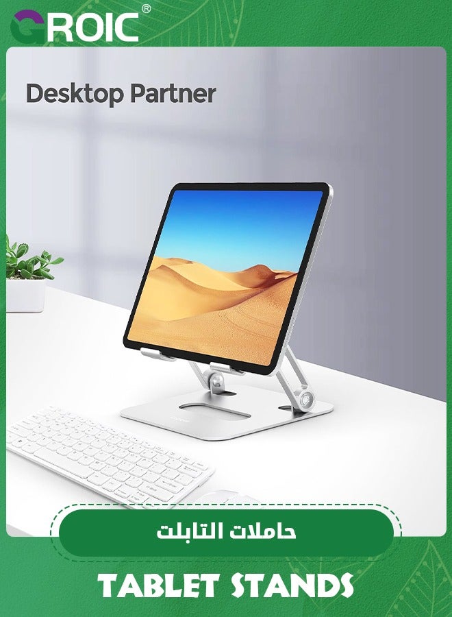 GROIC Silver Portable Tablet Stand Holder for Desk, Adjustable Foldable Aluminum iPad Desktop Stand Tablet Holder Stand Compatible with Tablet Such as iPad, Kindle, Nexus, Galaxy - Image 3