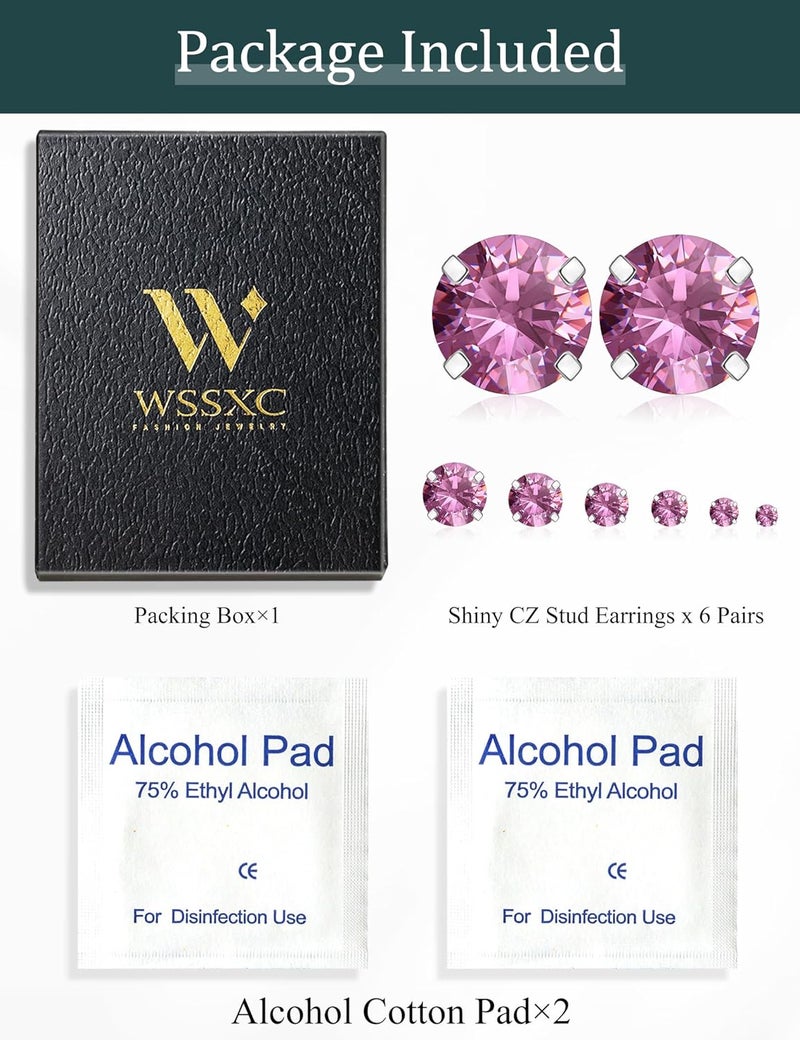 WSSXC 6 Pairs Hypoallergenic Cubic Zirconia Earrings Surgical Steel Flat Back Studs for Cartilage, Screw Back Fashion Jewelry - Image 5