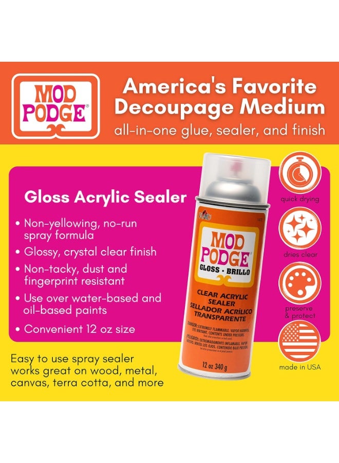 Mod Podge Spray Acrylic Sealer that is Specifically Formulated to Seal Craft Projects, Dries Crystal Clear is Non-Yellowing No-Run and Quick Drying, 12 ounce, Gloss - Image 2