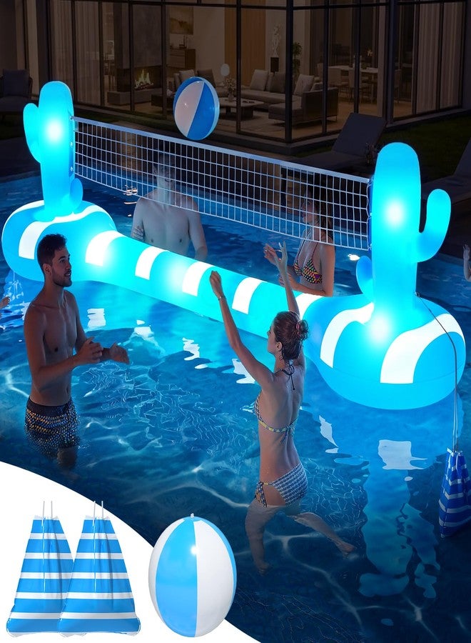 FunBy 2026 Pool Volleyball Net With Lights,Inflatable Volleyball Net For Pool,Floating Swimming Game Toy for Kids&Adults,Solar pool Volleyball Set,Volleyball Net For Inground Pools,Water Sport Pool Party-L - Image 1