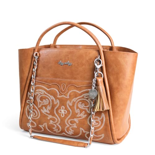 Itzy Ritzy Boss Tote Diaper Bag Vegan Leather Tote Bag with Stroller Straps Changing Pad Shoulder Straps Hook Closure Removable Tassel Saddle - Image 3