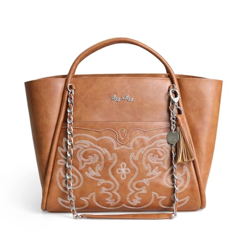 Itzy Ritzy Boss Tote Diaper Bag Vegan Leather Tote Bag with Stroller Straps Changing Pad Shoulder Straps Hook Closure Removable Tassel Saddle - Image 1