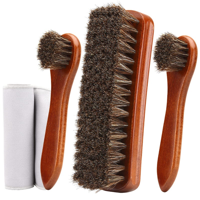 Unekez 4-Piece Horsehair Shoe Brush Shine Kit, Shoe Polish Kit, Leather Shoes Boot Cleaning Brush Care Clean Dauber Applicators - Image 1
