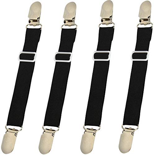 BBDOU Bed Sheet Clips Straps Holder, Mattress Clips - Adjustable Elastic Bed Sheet Grippers Suspender Fasteners (Black Set of 4) - Image 1