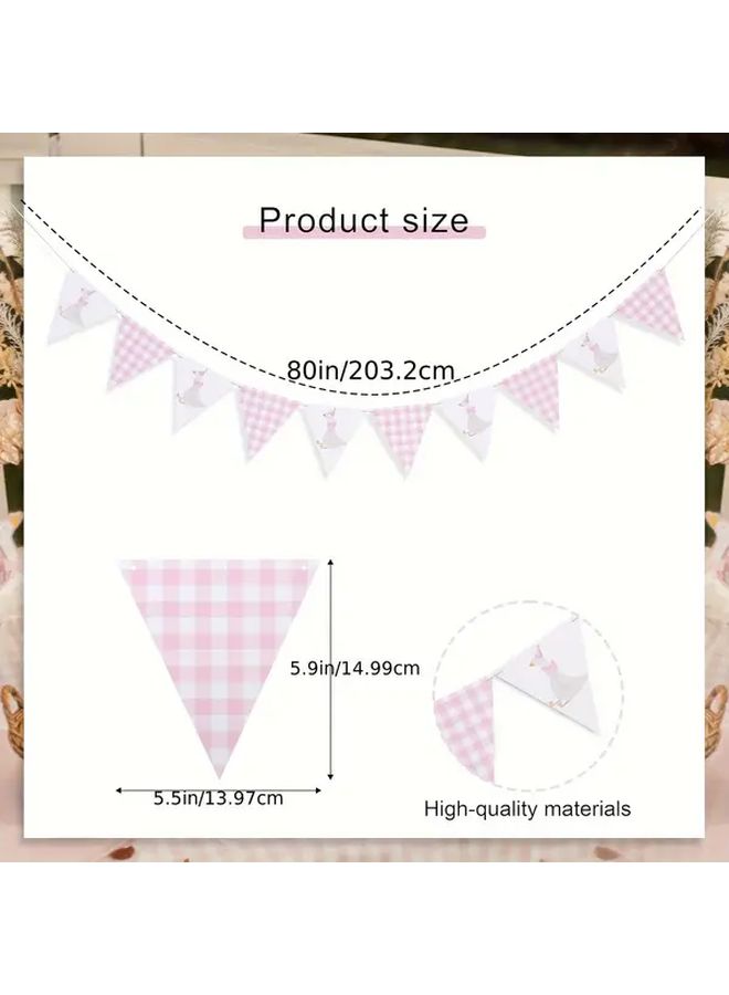 Pink Silly Goose First Birthday Party Banner Paper Decor With Gingham Flags - Image 3