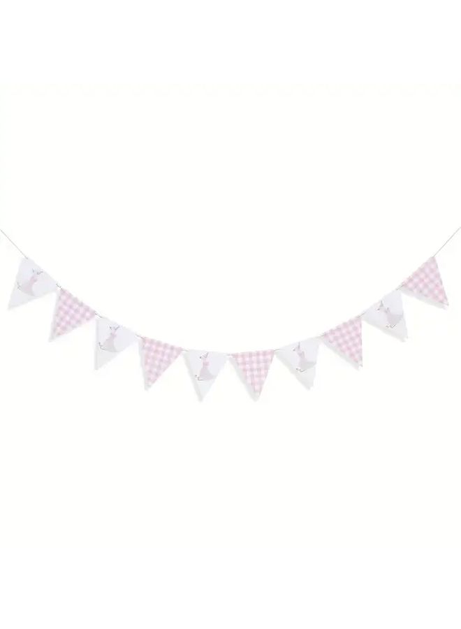 Pink Silly Goose First Birthday Party Banner Paper Decor With Gingham Flags - Image 1