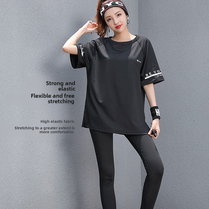 Generic Plus Size Yoga T-Shirt Quick Dry Fitness Top 884# black short sleeve [single piece]]