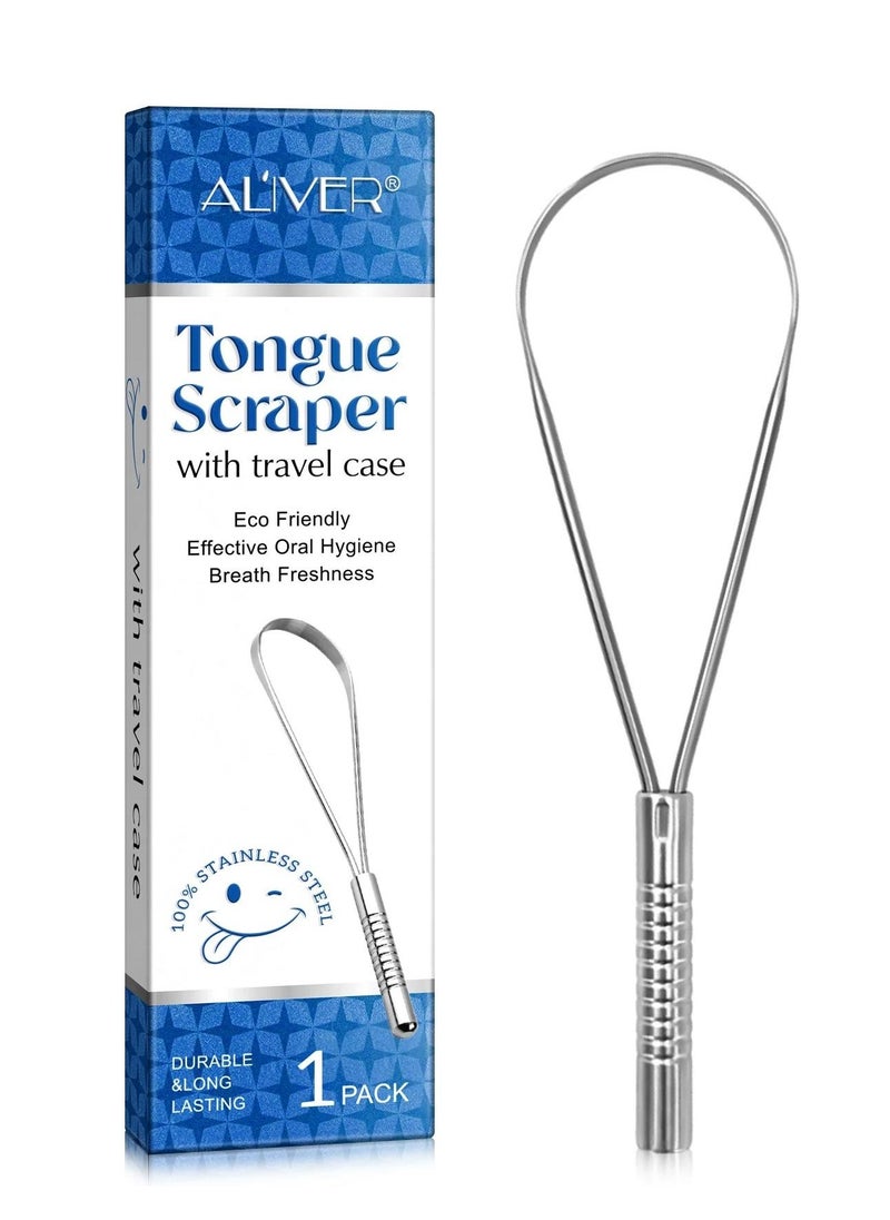ALIVER 1pack Tongue Scraper Stainless Steel Tongue Cleaners with Travel Box Tongue Cleaner Tool for Oral Hygiene Fresh Breath Reduce Bad Breath Reusable Tongue Scrapers for Adults Silver  - Image 4