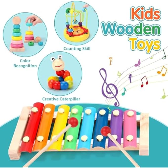 TODDLERS MONTESSORI WOODEN TOYS FOR BOYS GIRLS AGE 2-4 YEAR OLD,6 IN 1 BABY TOY LEARNING MUSICAL SETS,SHAPE SORTING TOYS GIFTS FOR KIDS 3-6,WOODEN PRESCHOOL LEARNING FINE MOTOR SKILLS GAME - Image 5