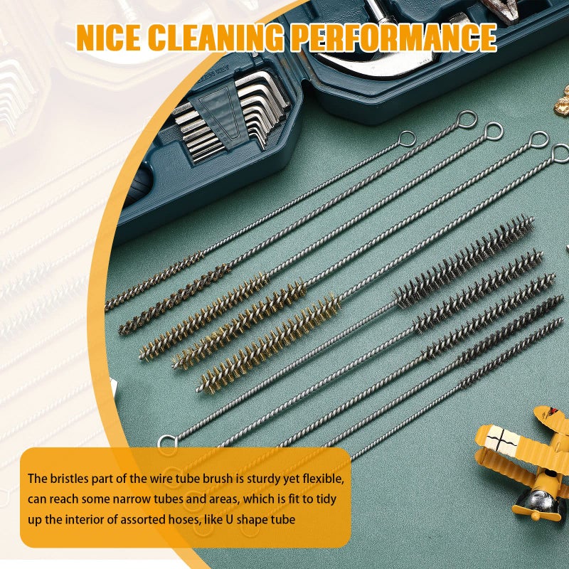Perthlin Wire Tube Brushes for Cleaning Pipe Tube Brass Stainless Steel Round Wire Brush for Auto Parts, Bottles, Tubes, 5 Sizes(10 Pieces) - Image 5