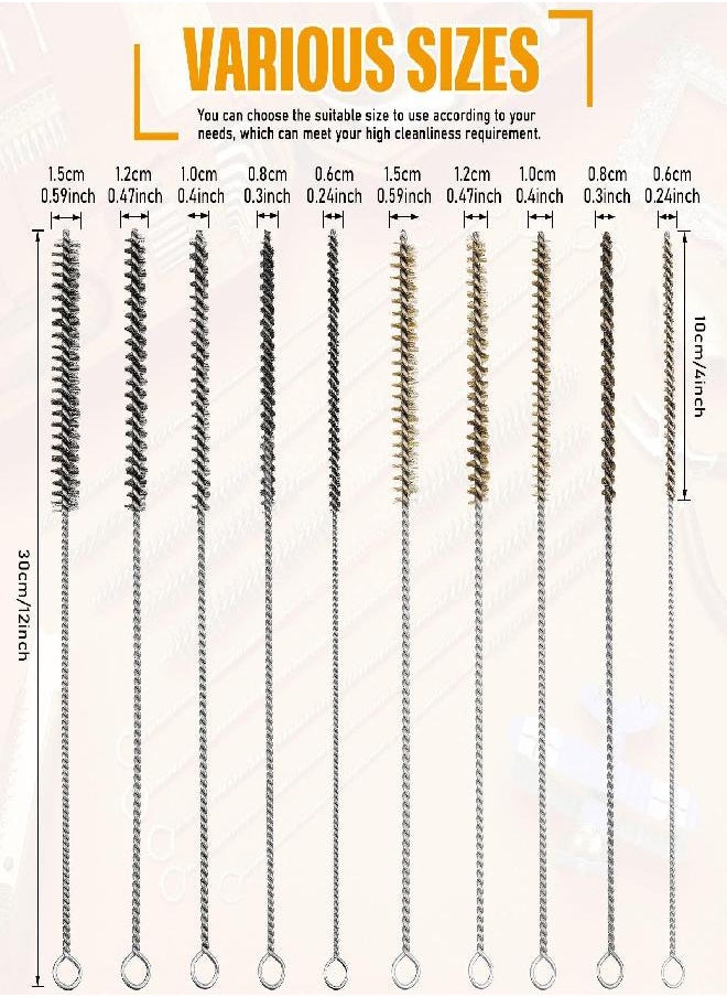 Perthlin 10 Pieces Wire Tube Brushes for Cleaning Pipe Tube Brass Brush Stainless Steel Round Wire Brush Brass Pipe Cleaning Brush Wire Pipe Cleaner Brush for Auto Parts, Bottles, Tubes, 5 Sizes  - Image 1