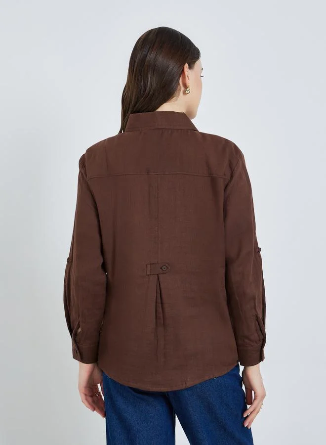 Styli  Women Cotton Oversized Shirt with Roll-Up Sleeves for Women | Best Price UAE