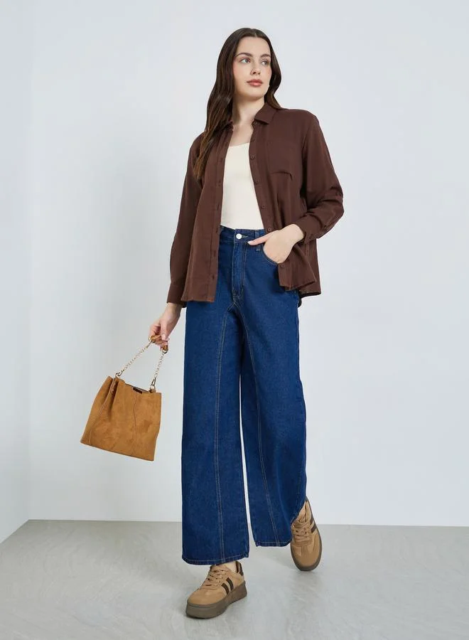 Styli  Women Cotton Oversized Shirt with Roll-Up Sleeves for Women | Best Price UAE