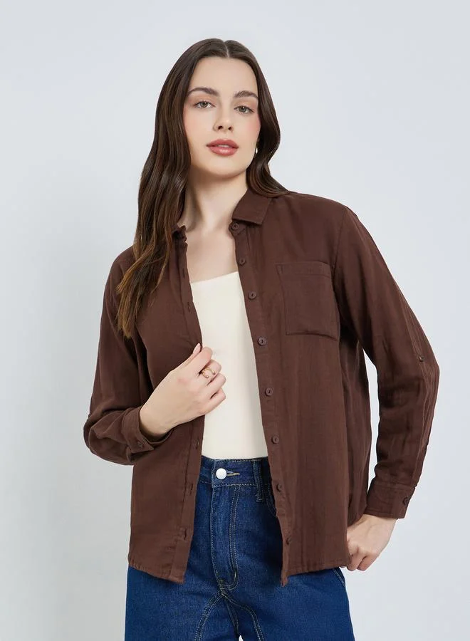 Styli  Women Cotton Oversized Shirt with Roll-Up Sleeves for Women | Best Price UAE