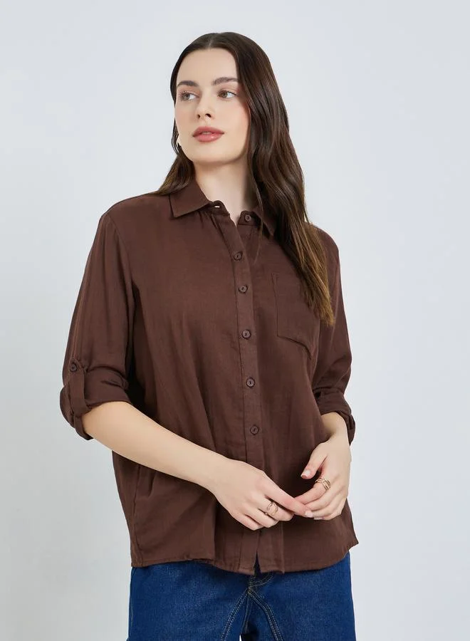 Women Cotton Oversized Shirt with Roll-Up Sleeves