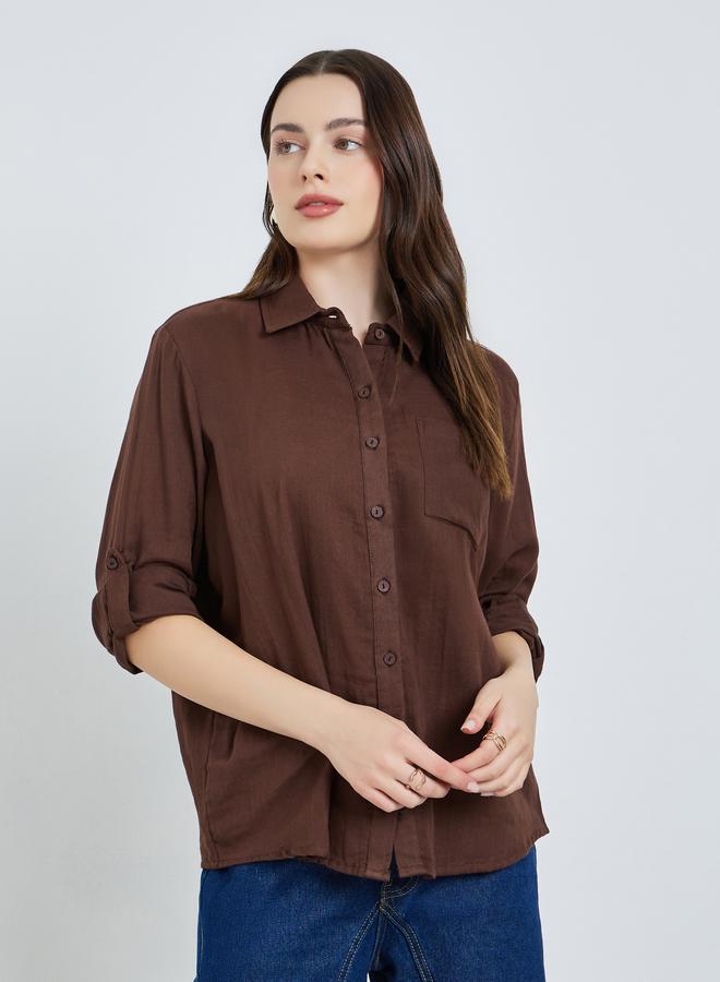 Styli Women Cotton Oversized Shirt With Roll-Up Sleeves - Image 1