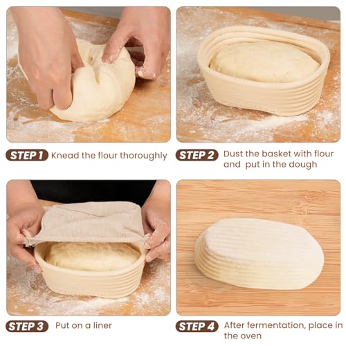 Kikcoin 6 Inch Oval Banneton Bread Proofing Basket Set of 6, Kikcoin Mini Sourdough Bread Baking Supplies, Small Banneton Basket Proofing Baskets for Sourdough Bread Baking - Image 5
