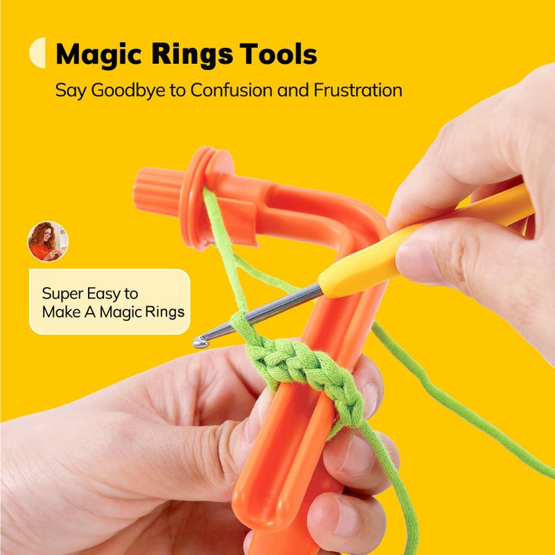 Crochetobe Crochet Holder for Beginners, 3 in 1 Magic Rings Tool to Learn How to Crochet and Make Magic Rings, Yarn Tension Regulator and Yarn Guide, Great Helper for Crocheters&Knitters (Orange) - Image 4