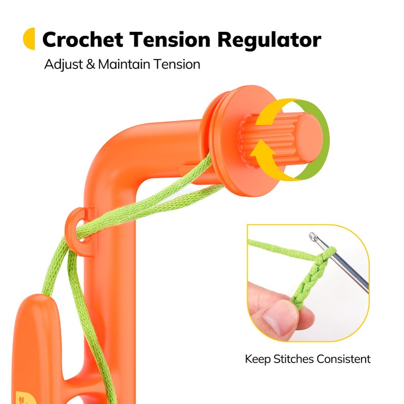 Crochetobe Crochet Holder for Beginners, 3 in 1 Magic Rings Tool to Learn How to Crochet and Make Magic Rings, Yarn Tension Regulator and Yarn Guide, Great Helper for Crocheters&Knitters (Orange) - Image 5