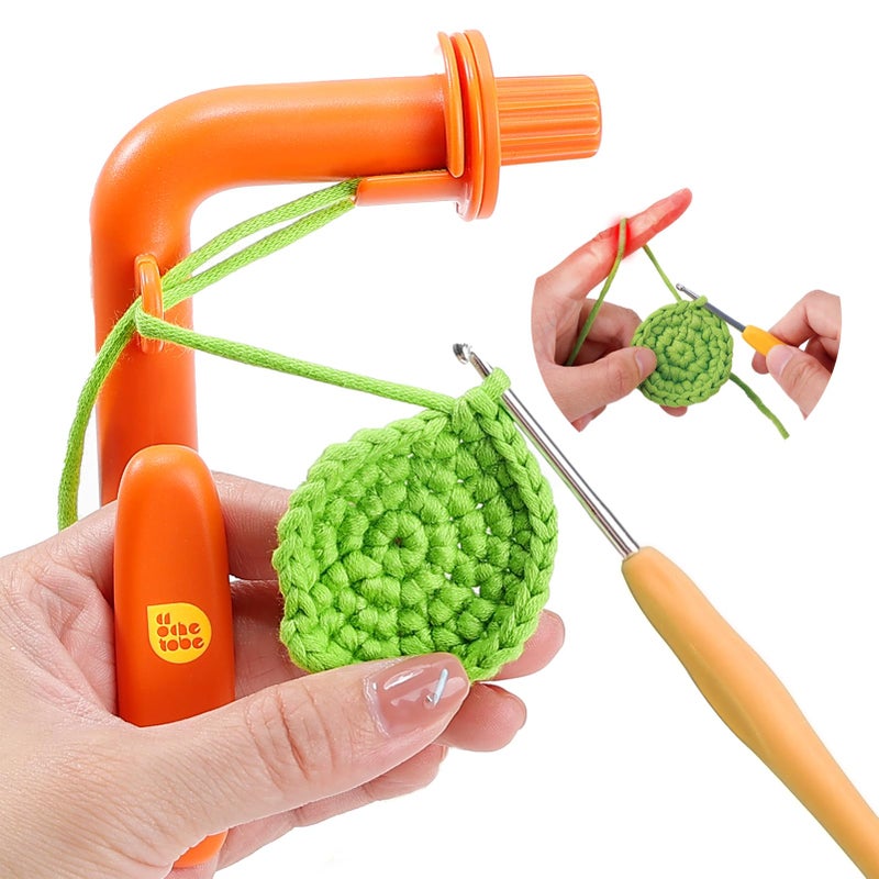 Crochetobe Crochet Holder for Beginners, 3 in 1 Magic Rings Tool to Learn How to Crochet and Make Magic Rings, Yarn Tension Regulator and Yarn Guide, Great Helper for Crocheters&Knitters (Orange) - Image 1