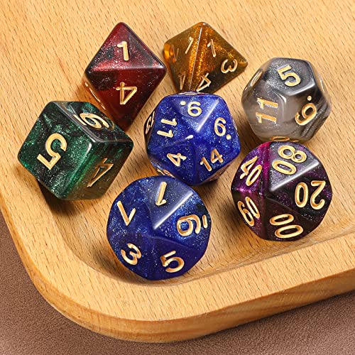 Grajar DND Dice Set, 42 Pcs polyhedral dice Set with 6 Colorful Animal Pattern Dice Bag and PU Leather and Velvet dice Tray for Dungeons and Dragons D&D RPG MTG Table Games Starry Sky - Image 3
