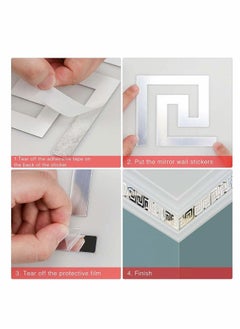 Excefore 30 Pieces DIY Mirror Stickers Removable Adhensive Wall Stickers Decals, Geometric Greek Key Pattern Wall Sticker for Home Art Room Bedroom Background Decoration (Silver)  - Image 2
