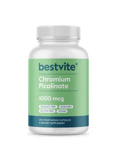 BESTVITE BESTVITE Chromium Picolinate 1000mcg (240 Vegetarian Capsules) - No Stearates - No Dicalcium Phosphate - Vegan - Gluten Free - Non-GMO  - Image 1