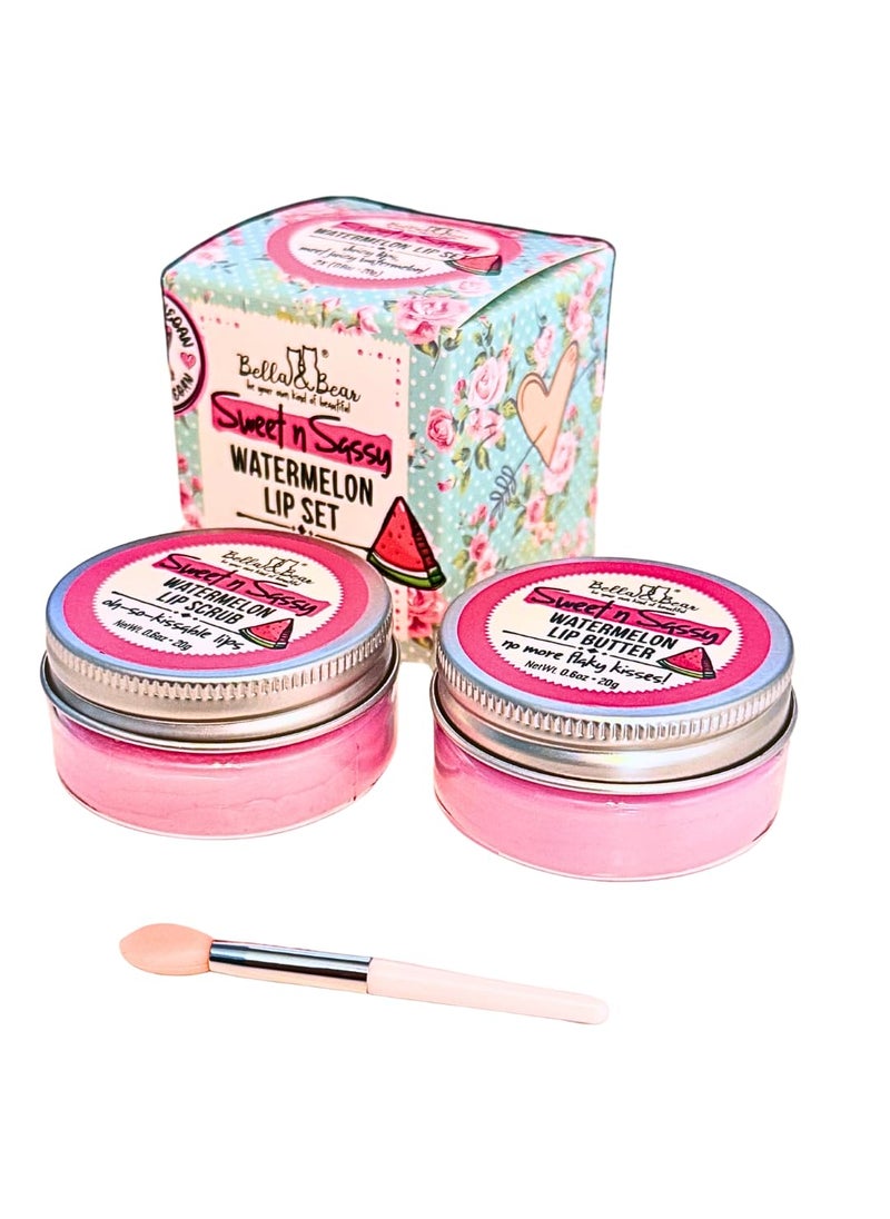Bella and Bear Sweet n Sassy Watermelon Lip Set Juicy Scrub and Lip Butter  Gift for Women and Teens 2 x 06 oz 