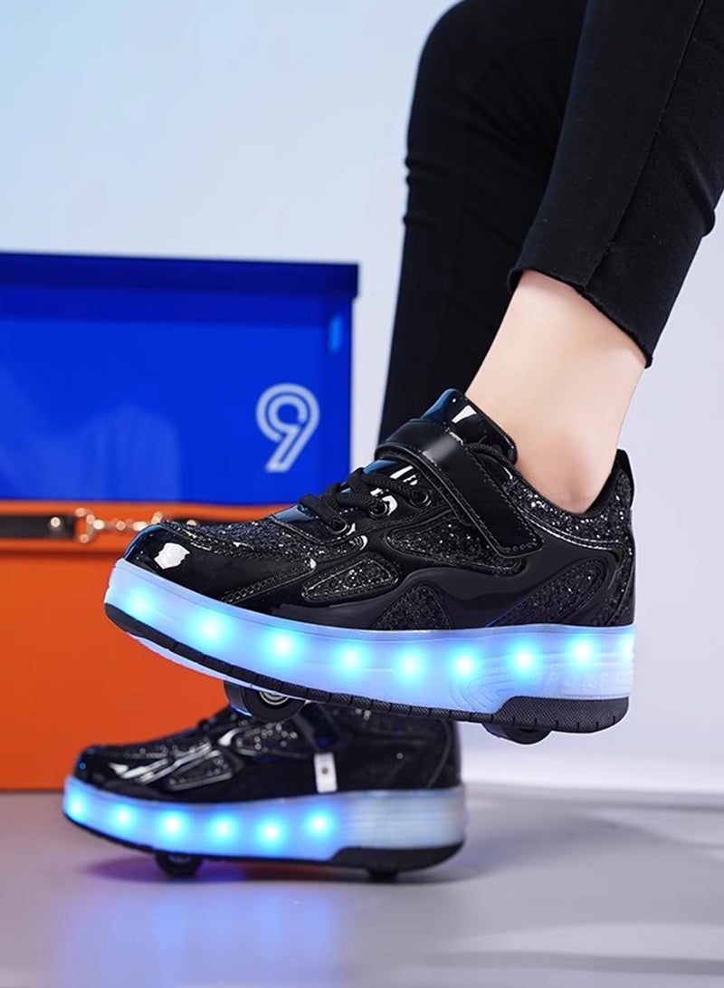ETG Unisex Kids Roller Skates Shoes USB Charging, Girls Boys LED Roller Skate Shoes with Double Wheels Retractable Technical Skateboarding - Image 4