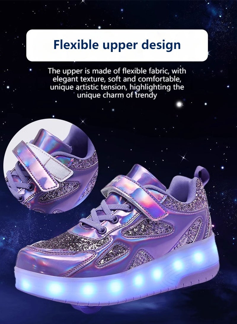 ETG Unisex Kids Roller Skates Shoes USB Charging, Girls Boys LED Roller Skate Shoes with Double Wheels Retractable Technical Skateboarding - Image 5