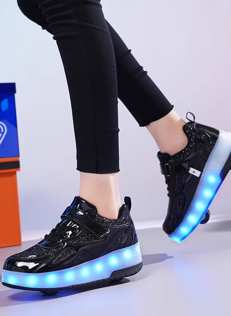ETG Unisex Kids Roller Skates Shoes USB Charging, Girls Boys LED Roller Skate Shoes with Double Wheels Retractable Technical Skateboarding - Image 3