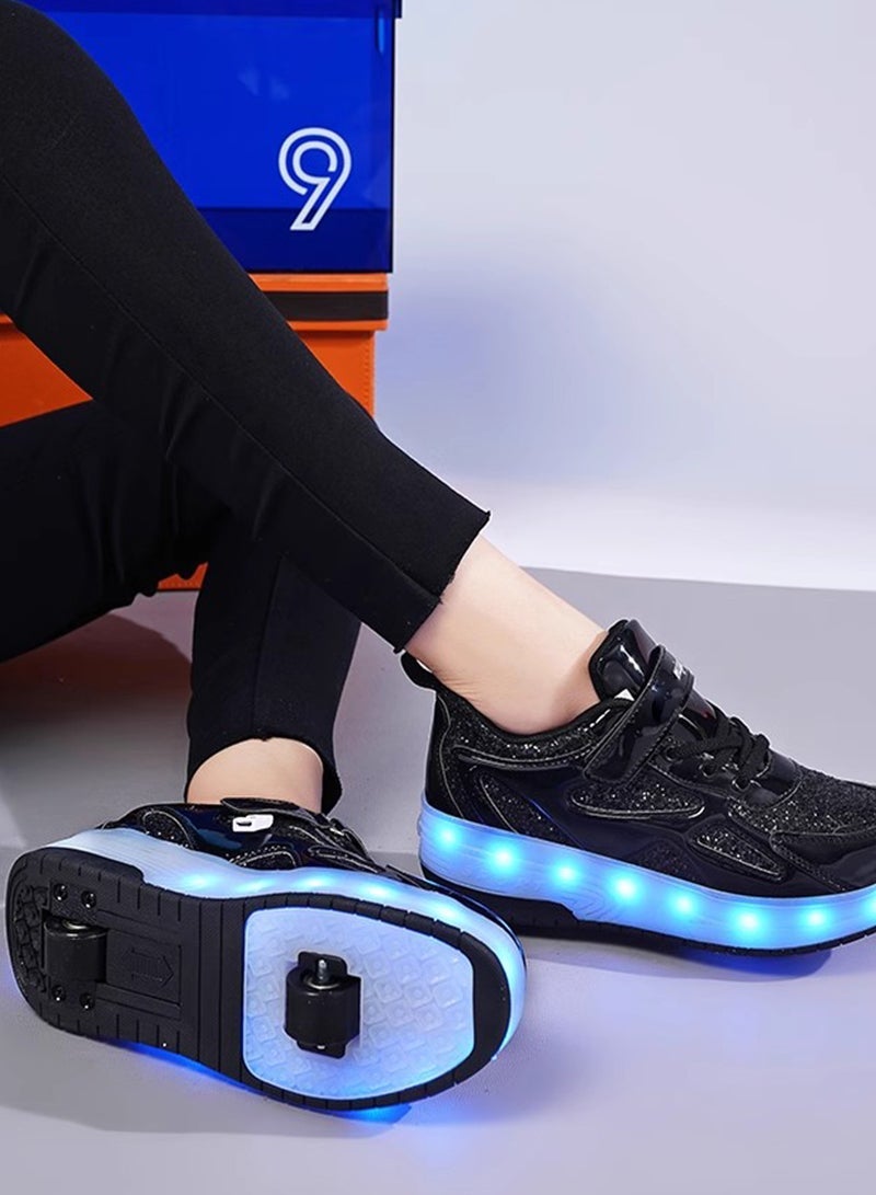 ETG Unisex Kids Roller Skates Shoes USB Charging, Girls Boys LED Roller Skate Shoes with Double Wheels Retractable Technical Skateboarding - Image 2