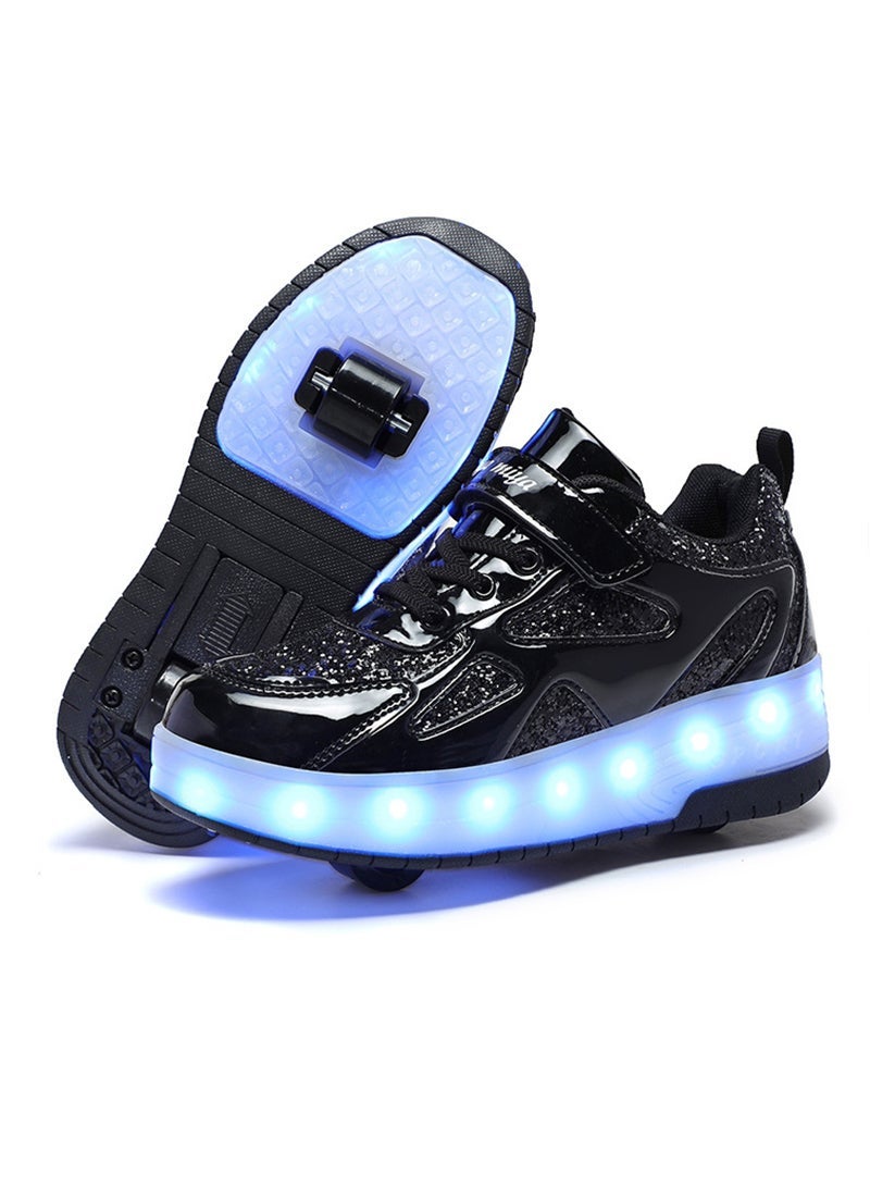 ETG Unisex Kids Roller Skates Shoes USB Charging, Girls Boys LED Roller Skate Shoes with Double Wheels Retractable Technical Skateboarding - Image 1